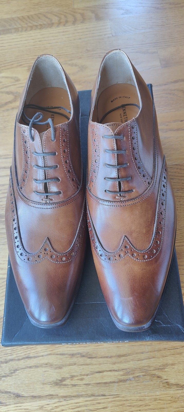 Kenneth Cole New York Made In Italy Brown Leather Brogue Oxford Dress Shoes