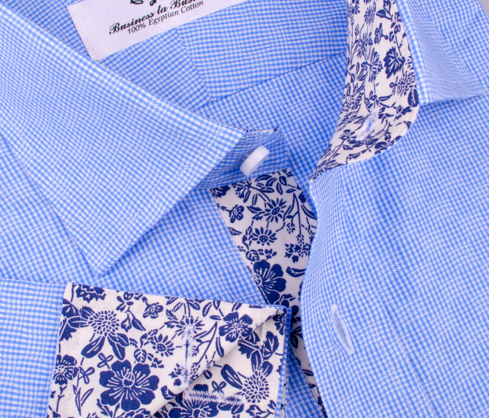 Blue Business Shirt Throwback Retro Boss Houndstooth Spot Tiny Gingham Checkered