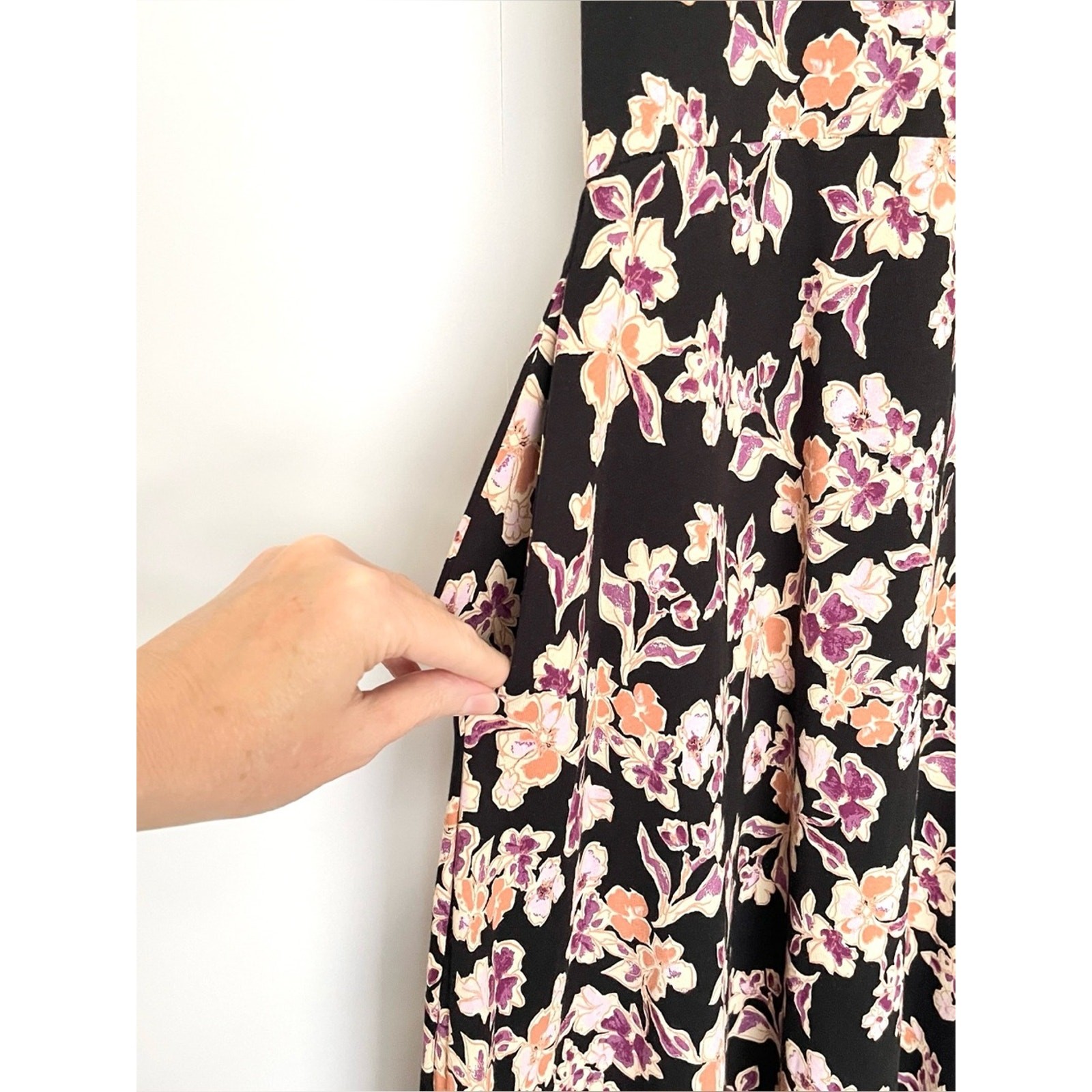 Pact Organic Fit & Flare Midi Dress Floral Pockets Size Large Multicolor Posies