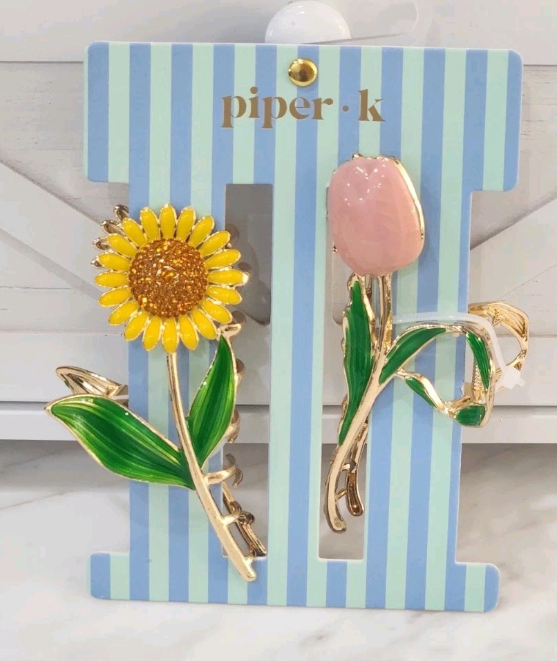 NEW! Piper K Sparkling Sunflower & Tulip Hair Claws Set 2