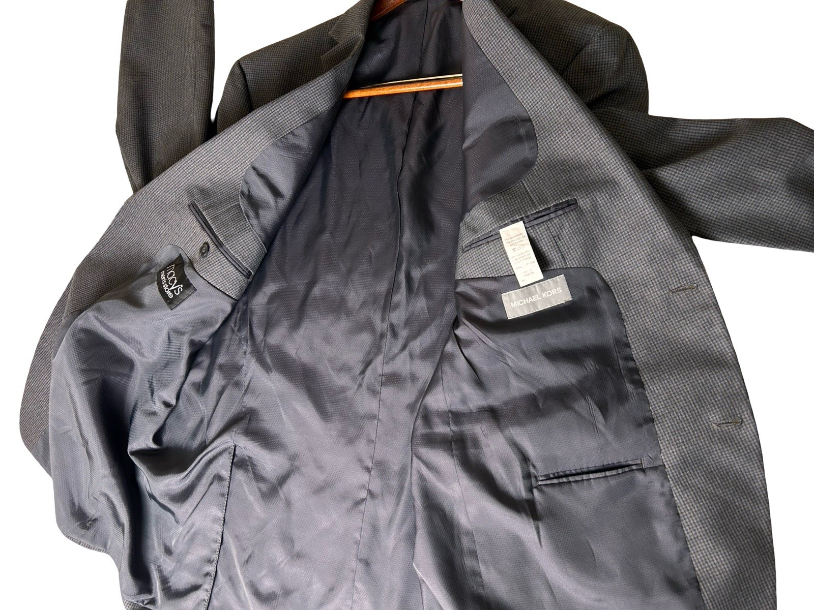 Michael Kors Plaid Blazer Sportcoat Suit Jacket Men Sz 46L Gray Two Button Front