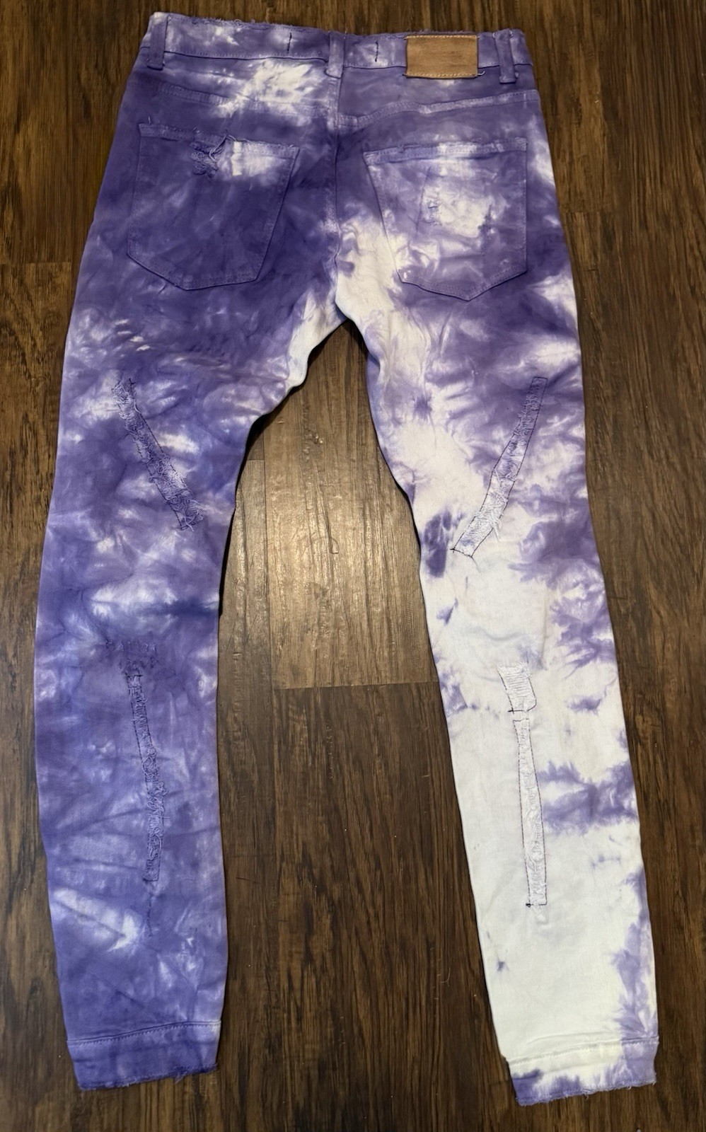 Valabasas Men’s Purple/White Tie-Dye Acid Wash Distressed Skinny Slim Fit Jeans