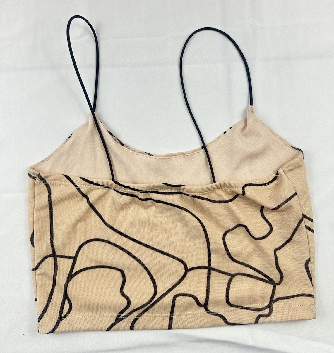 Just Polly New York Mesh Abstract Swirl Print Cami Crop Top Tan Black