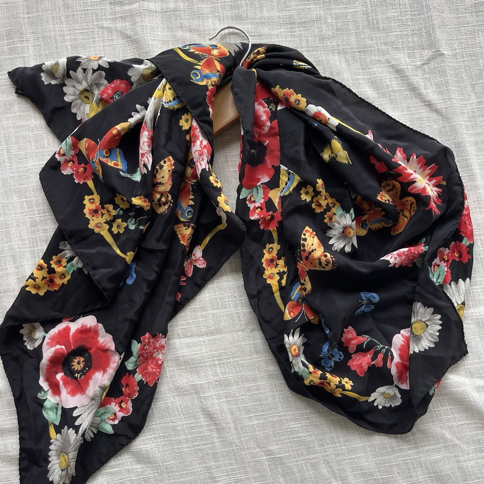 1990s Art Of Silk, Pure Silk Butterfly & Floral Scarf