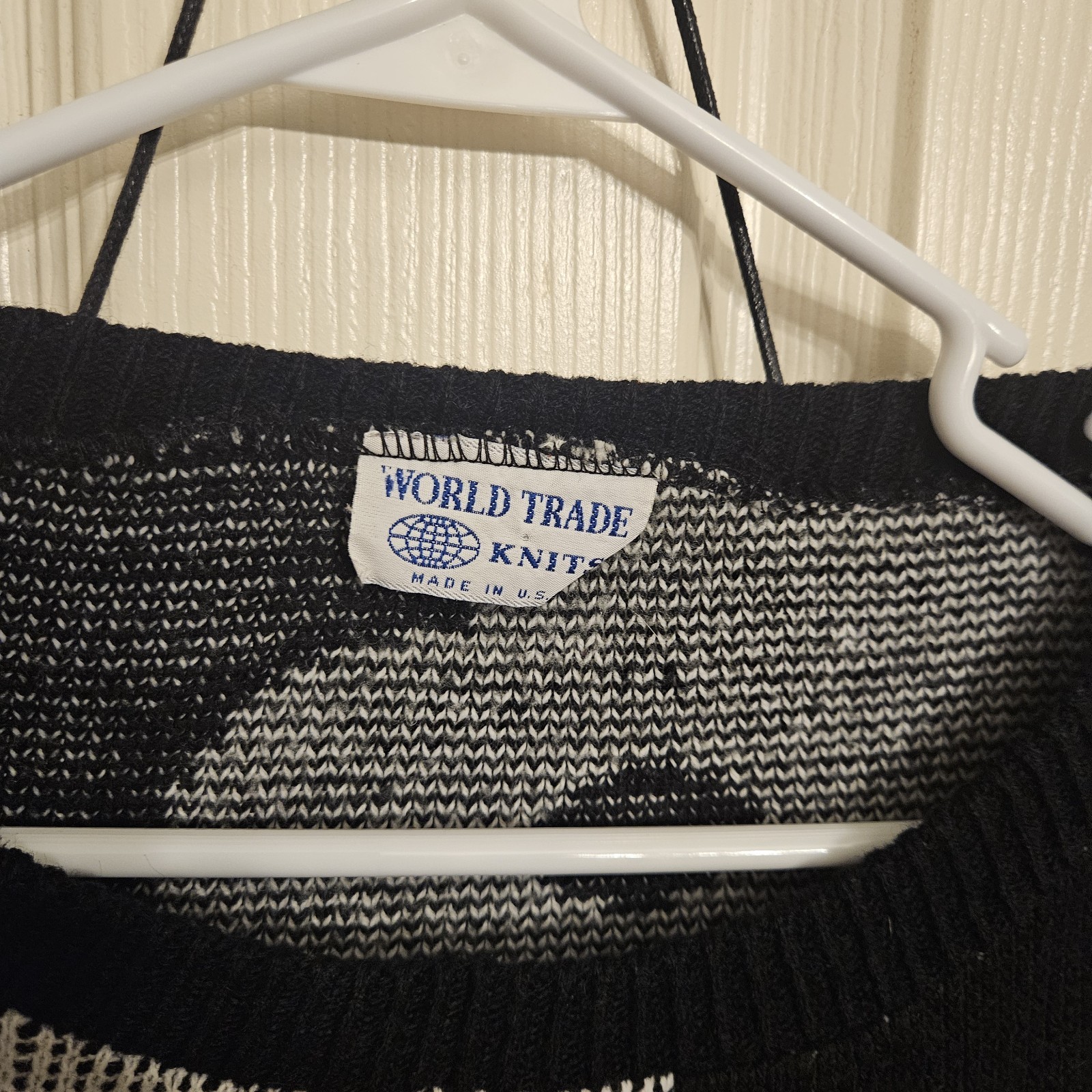 Vtg 80s World Trade Knits Black White Polka Dot Sweater XL New Wave Streetwear