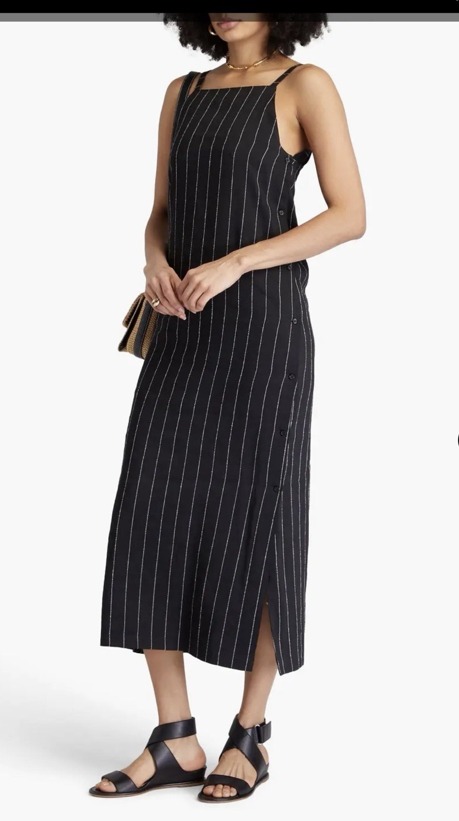 Navy Pinstripe Midi Dress Fully Lined Minimalist Pullover Designer Style M