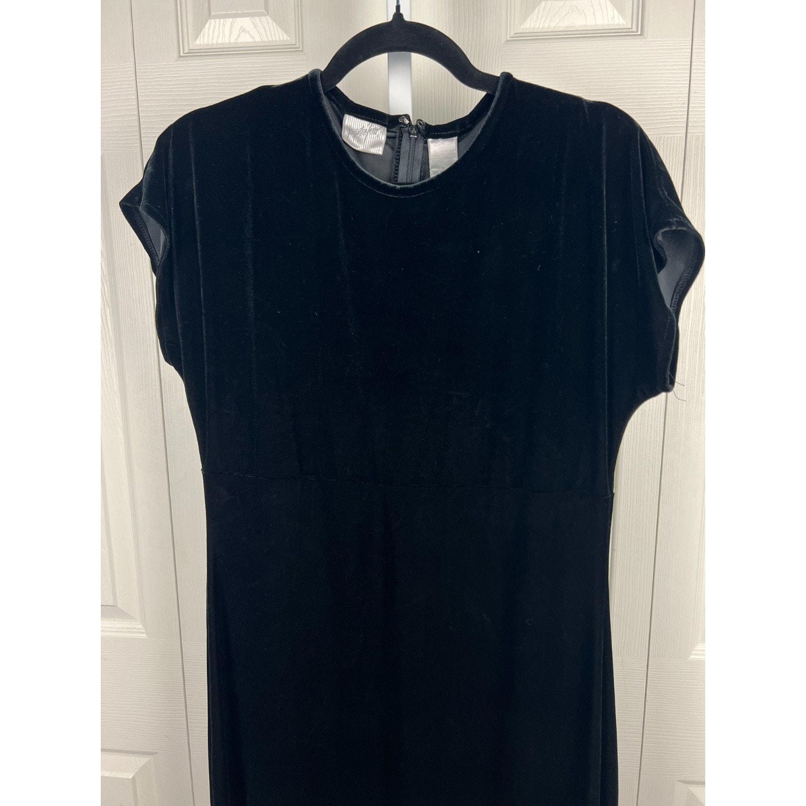 90s Goth Black Velvet Maxi Dress Empire Waist Minimalist 10 Medium