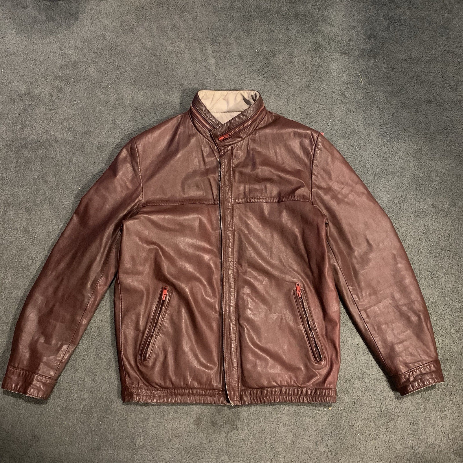 VITAGE 80s-90s REVERSIBLE COW NAPPA LEATHER MOTORCYCLE JACKET SIZE 46 FIT MEDI