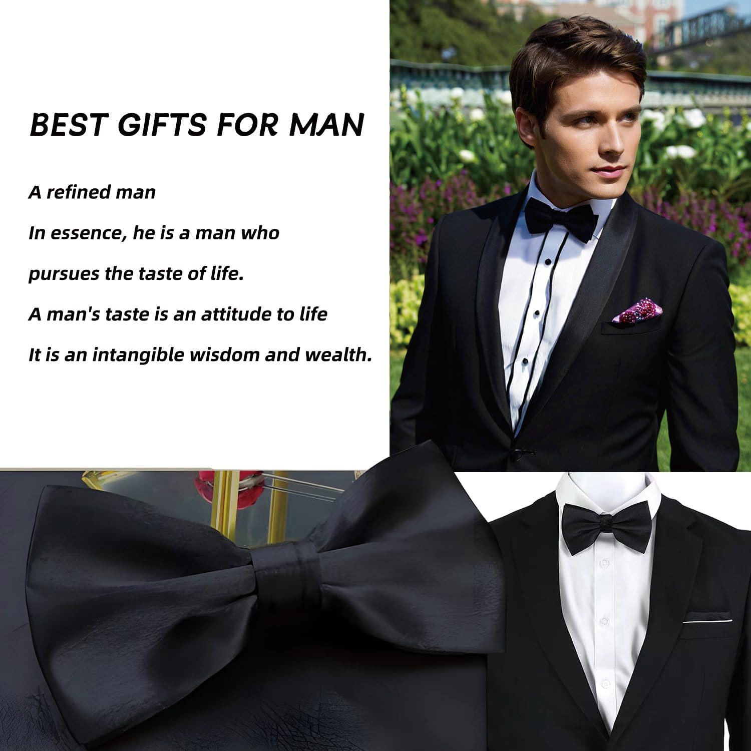 Bow Ties for Men Solid Color Bow Tie Pre-Tied Adjustable – Men’S Bow Tie for Par