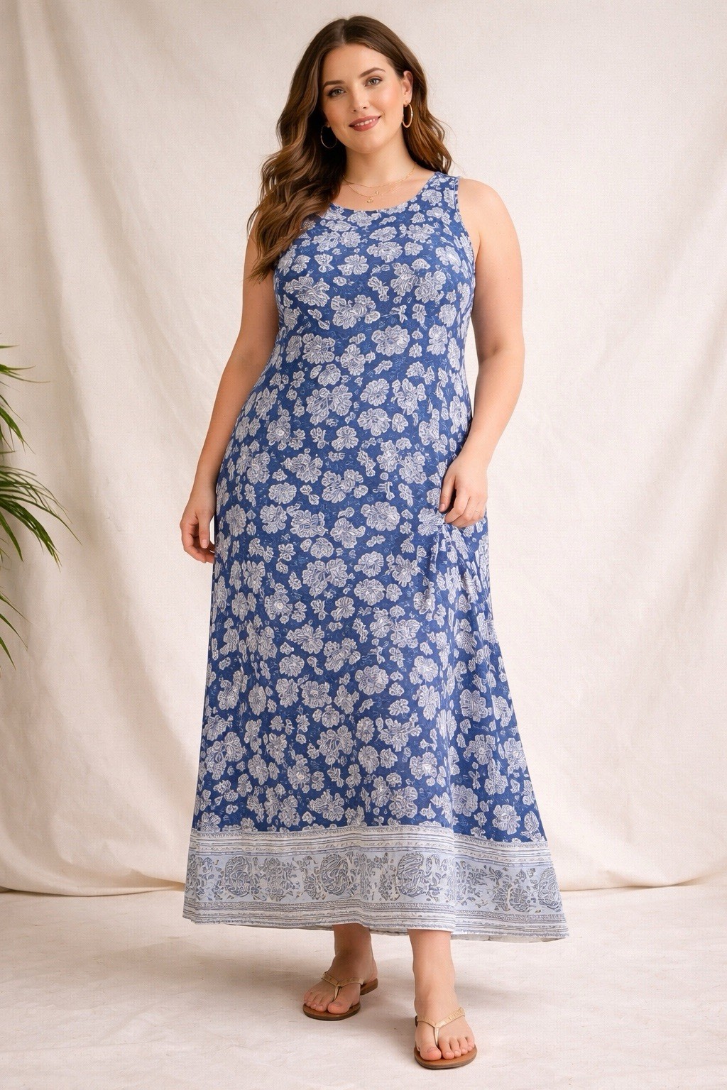 Blue Floral Paisley Maxi Dress Sleeveless Lightweight Plus Size 20