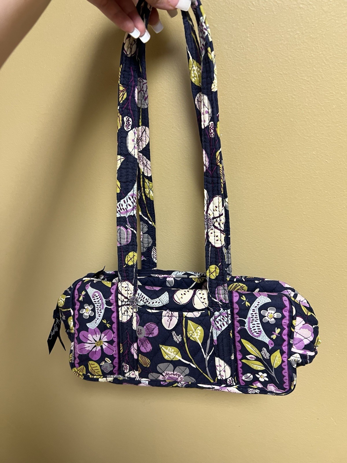 Vera Bradley Navy Floral Shoulder Bag Purse Zip Closure Bag Charm Inner Pockets