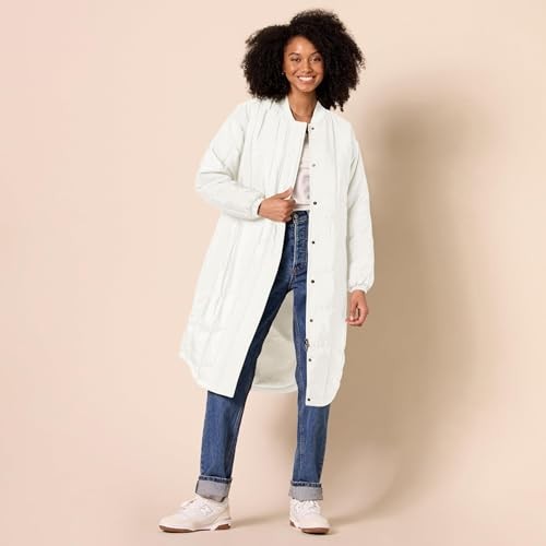 Amazon Essentials Women’s Oversized Quilted Coat, Eggshell White, Size S
