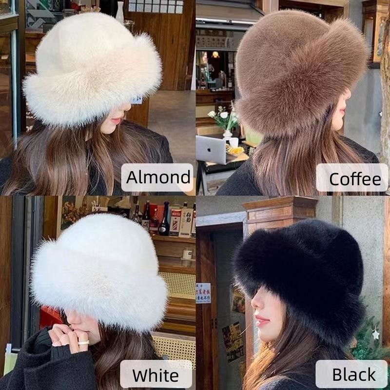 Women Faux Fur Mongolian Hats Cap Brimless Plush Fluffy Skiing Riding Warm