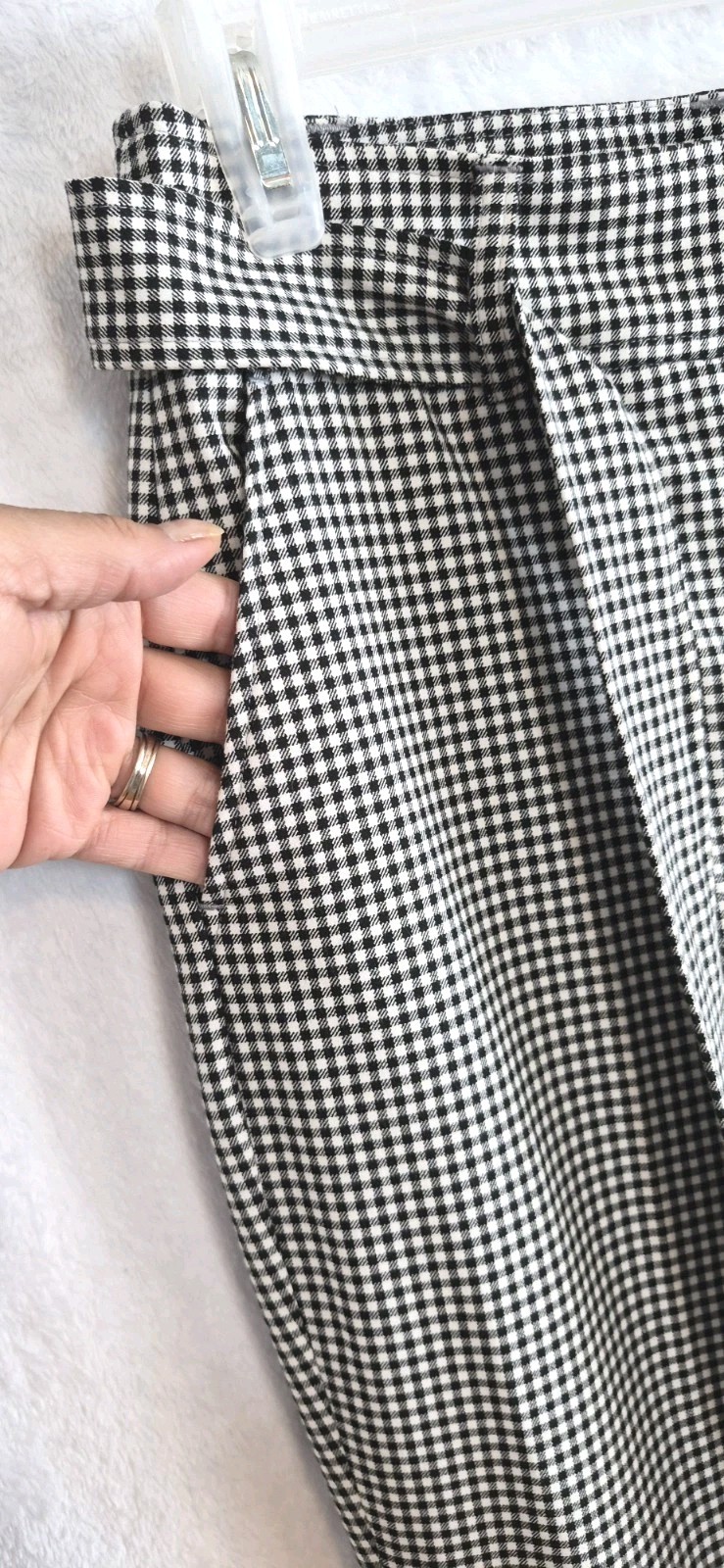 Joie Women’s Black White Checker Pants Size 4 Belted Tie Career Trouser Pockets