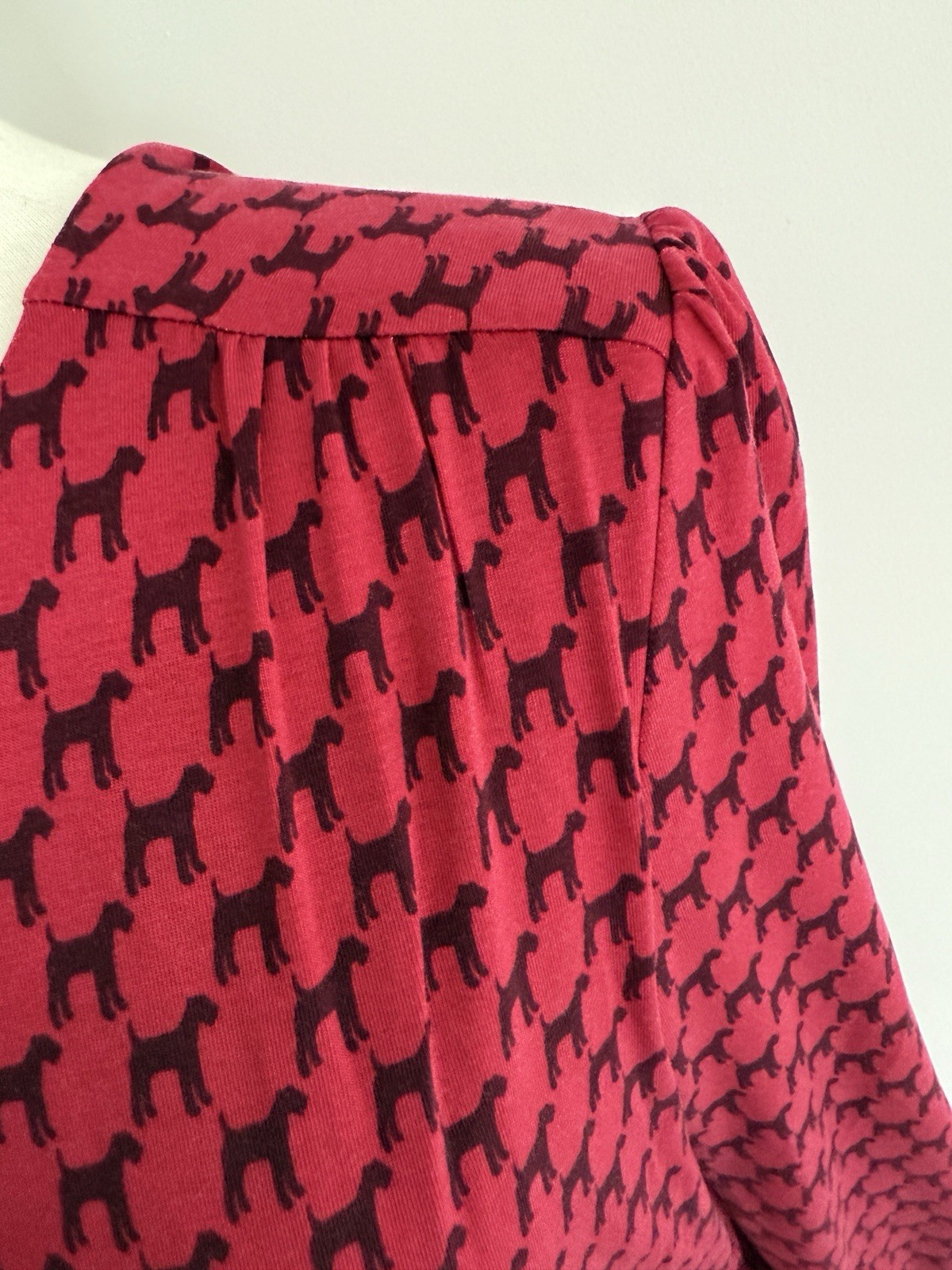 Hobbs Indi Jersey Dress in Berry Red/Black Dog Print UK14 RRP£89 NEW
