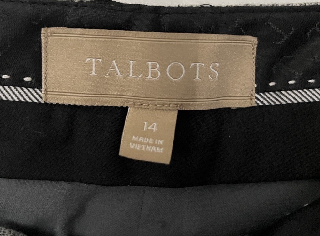 Talbots NWOT Italian Wool Gray Plaid Straight Leg Trouser Pants 14 Full Length