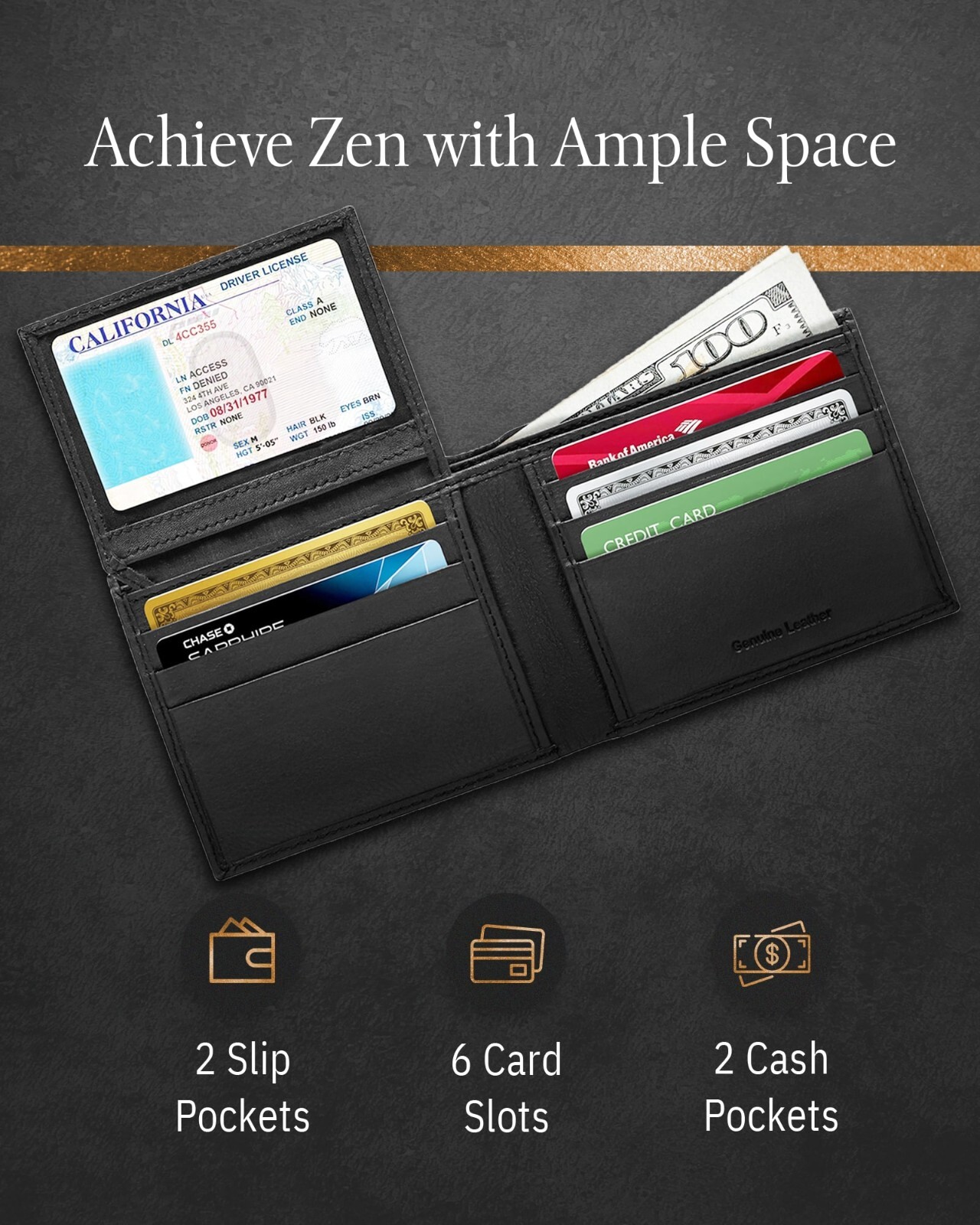 Genuine Leather Minimalist Bifold Wallets For Men RFID Blocking Slim Mens Wallet