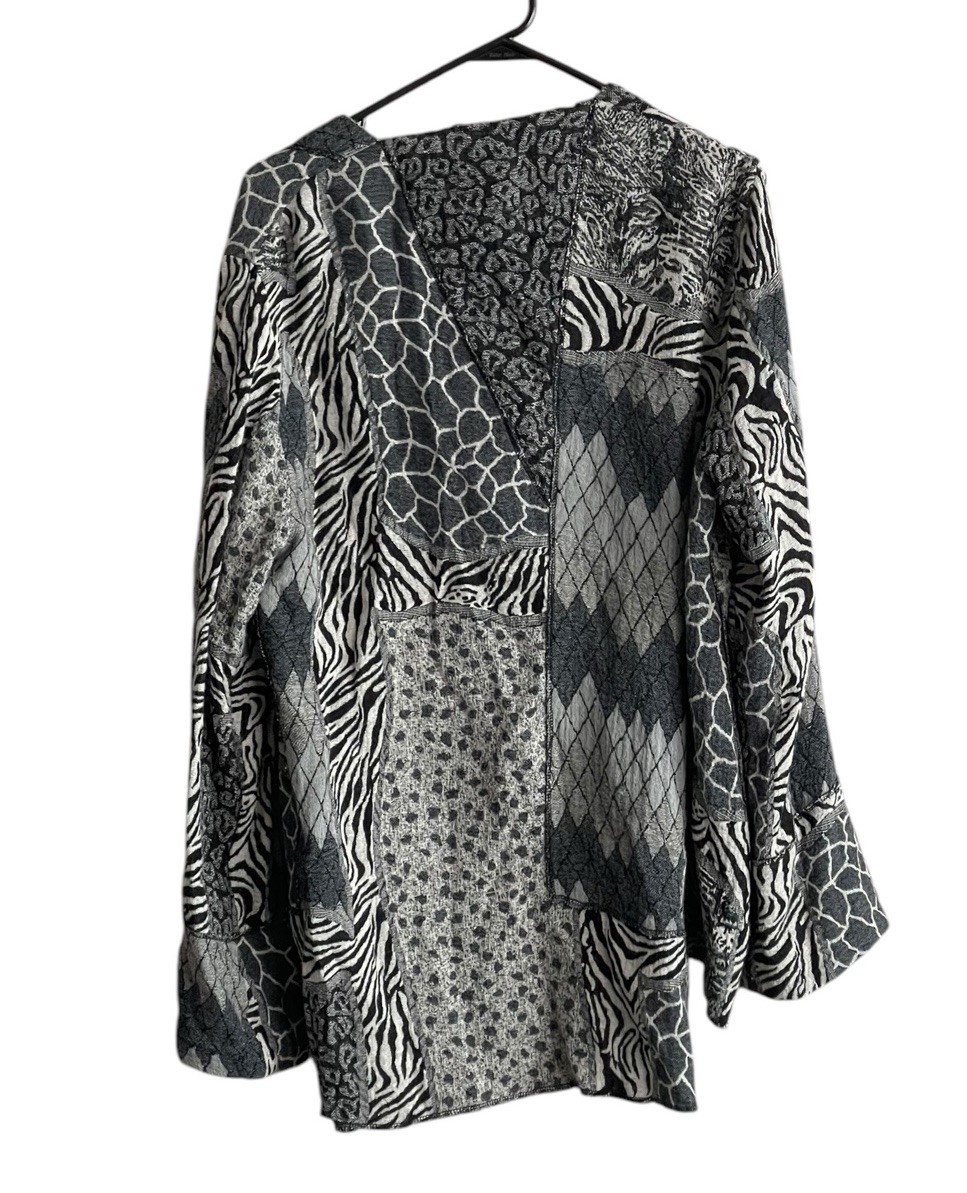 Anu by natural wool blend jacket blazer small mixed print patchwork black gray
