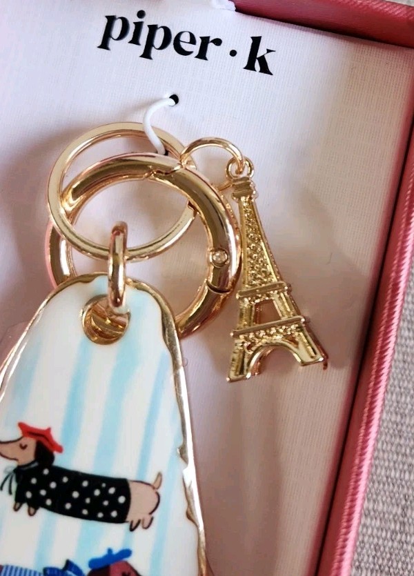 NIB! Piper K Dachshund Wiener Dog Eiffel Tower Paris Gold Accent Bag Charm