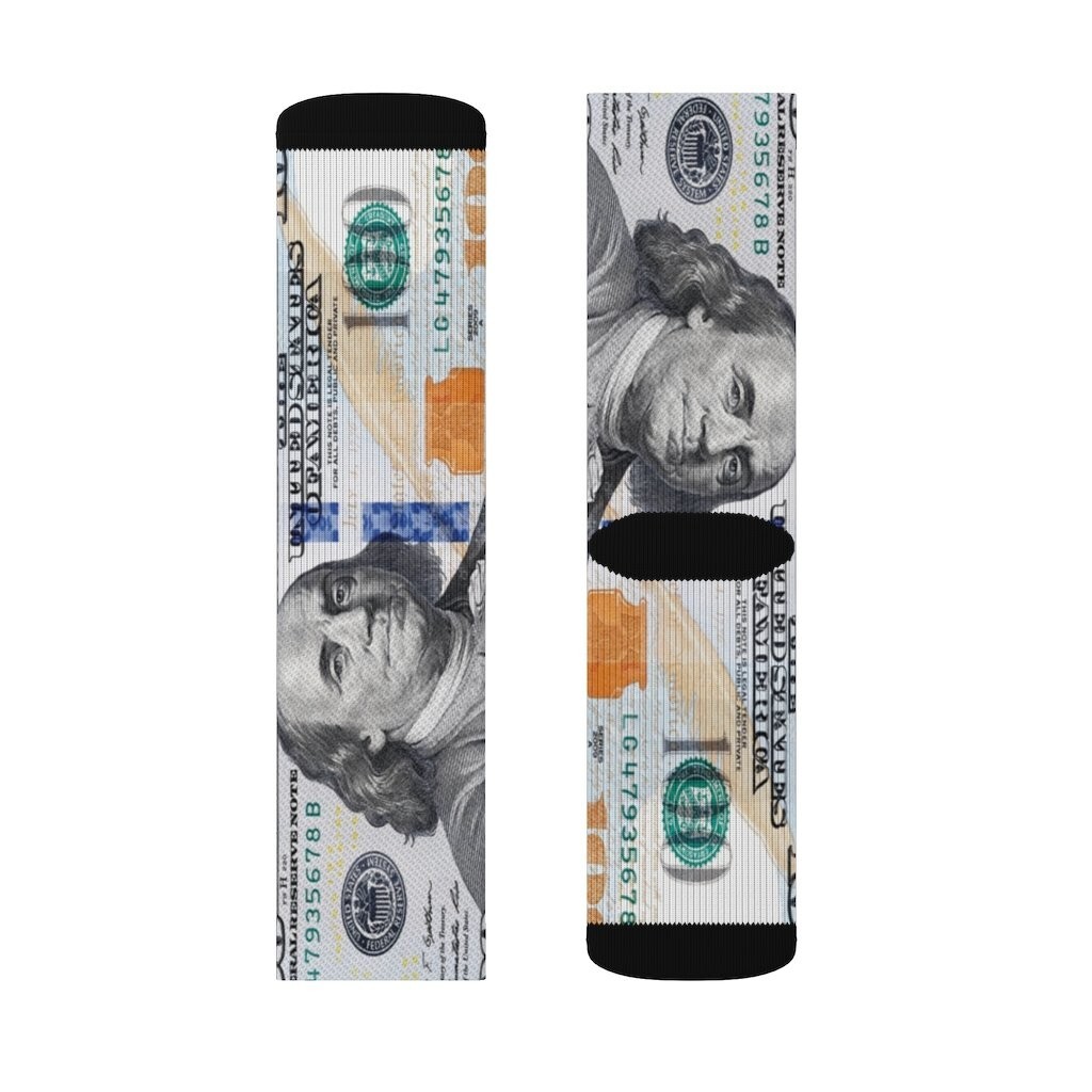 Money Print 100 Hundred Dollar bill printed Crew Socks