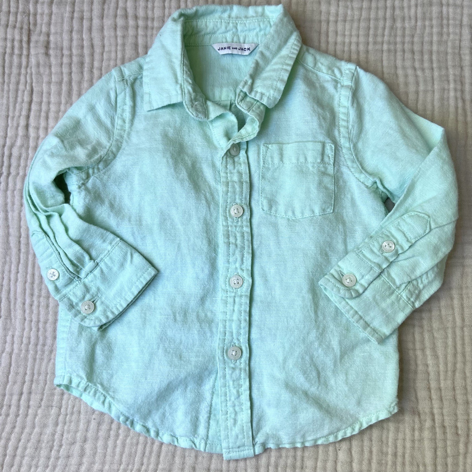 Janie and Jack Bundle Linen Cotton Romper Button Shirt 6-12 Months Preppy Spring