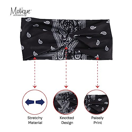 Motique Accessories Paisley Black Twist Turban Wide Headwrap Hair Band for Women