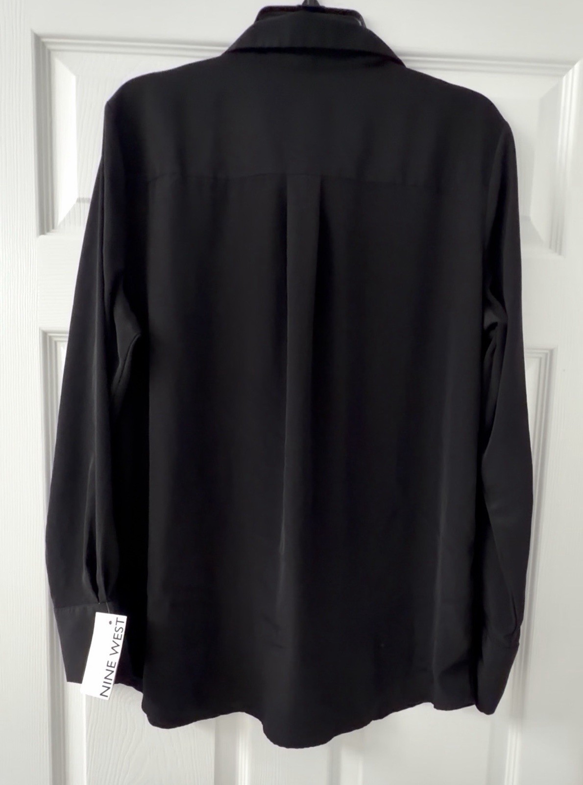 Nine West Men’s Black Solid Button-Front Collared Long Sleeve Shirt L
