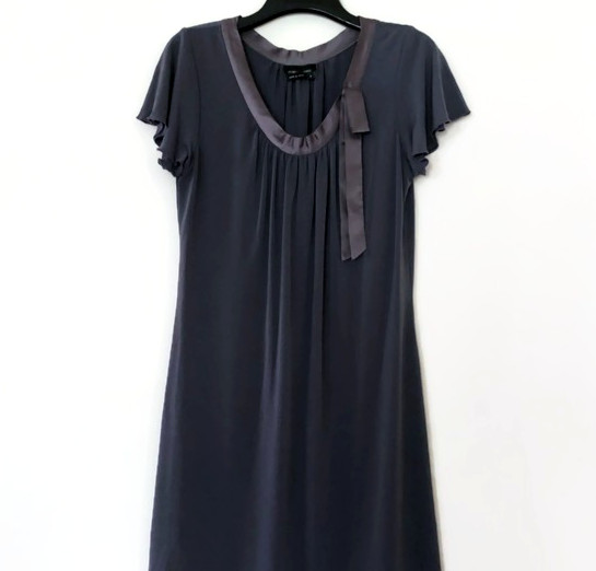 Max & Cleo Elegant Gray T-Shirt Dress with Silk Neck Line