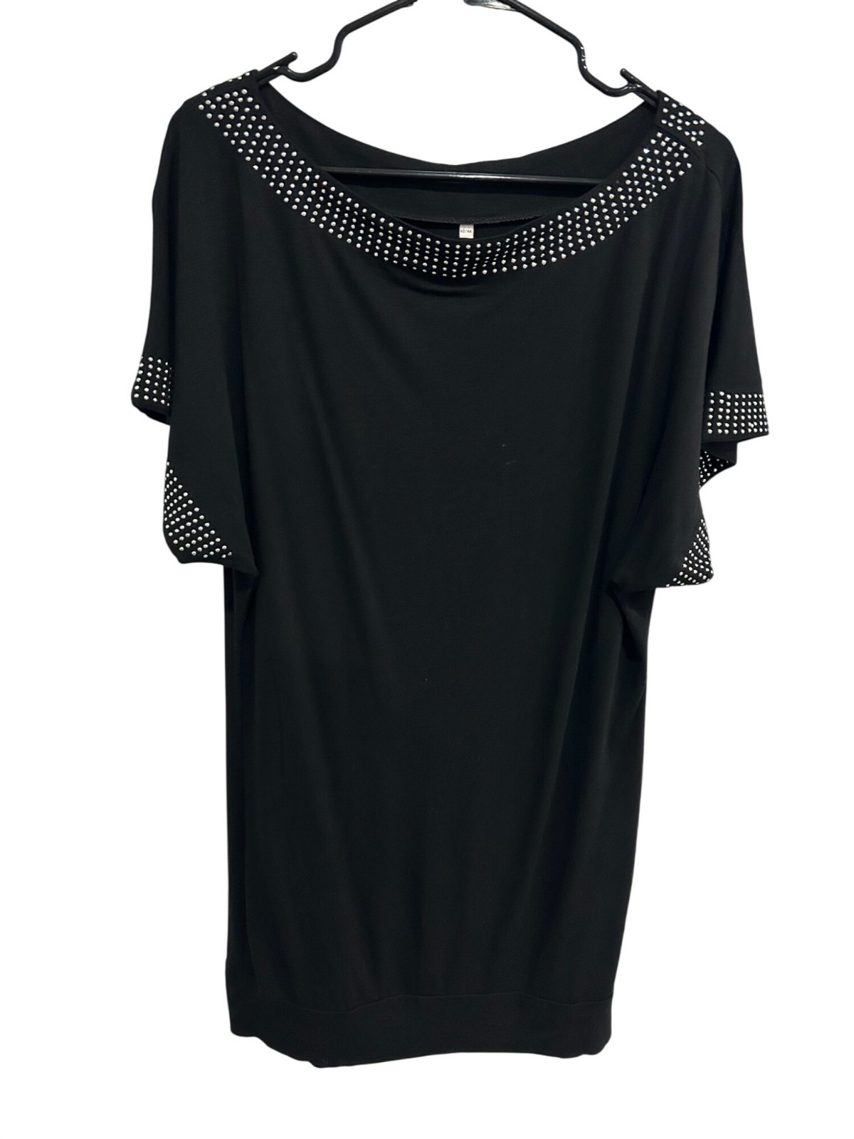 Womens Black Rhinestone Accented Tunic Dress Statement Style Minimalist