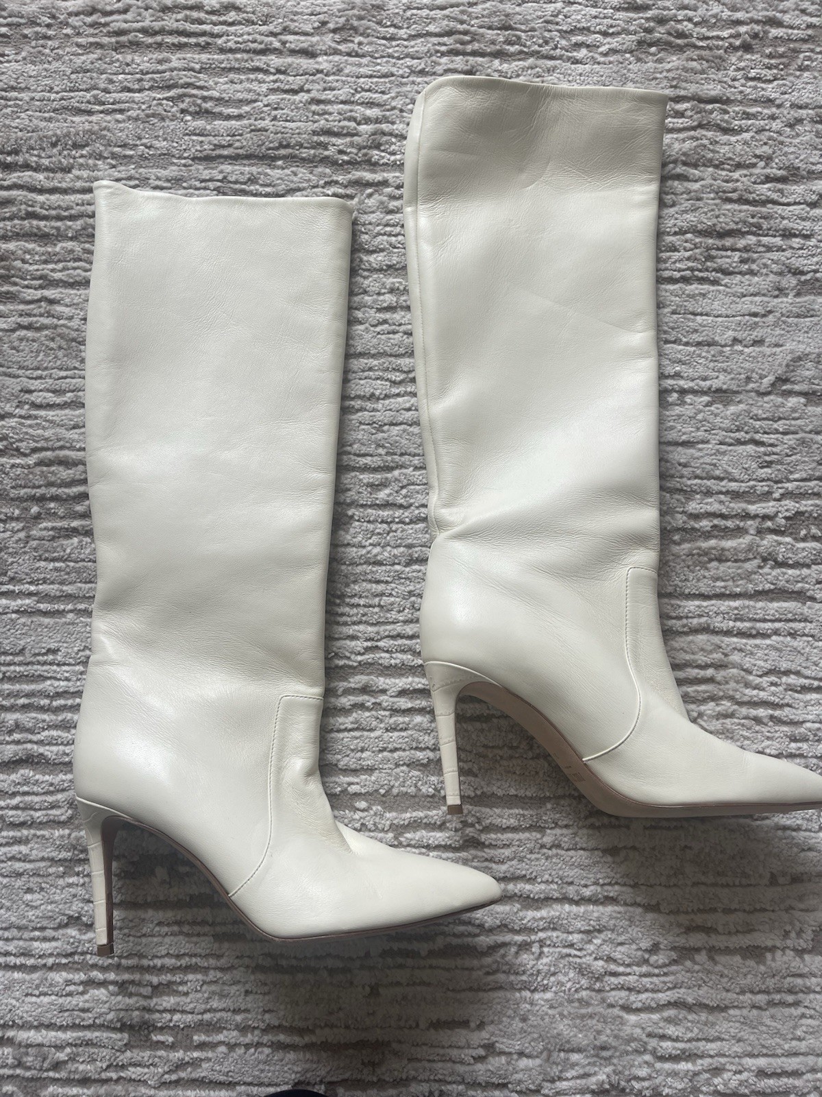 Paris Texas Women’s White Leather Knee High Boots Pointed Toe Stiletto US 9