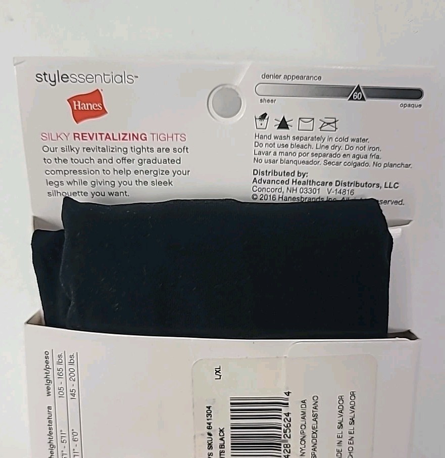 Hanes Silky Revitalizing Tights Opaque Leg L/XL Black Graduated Compression x3
