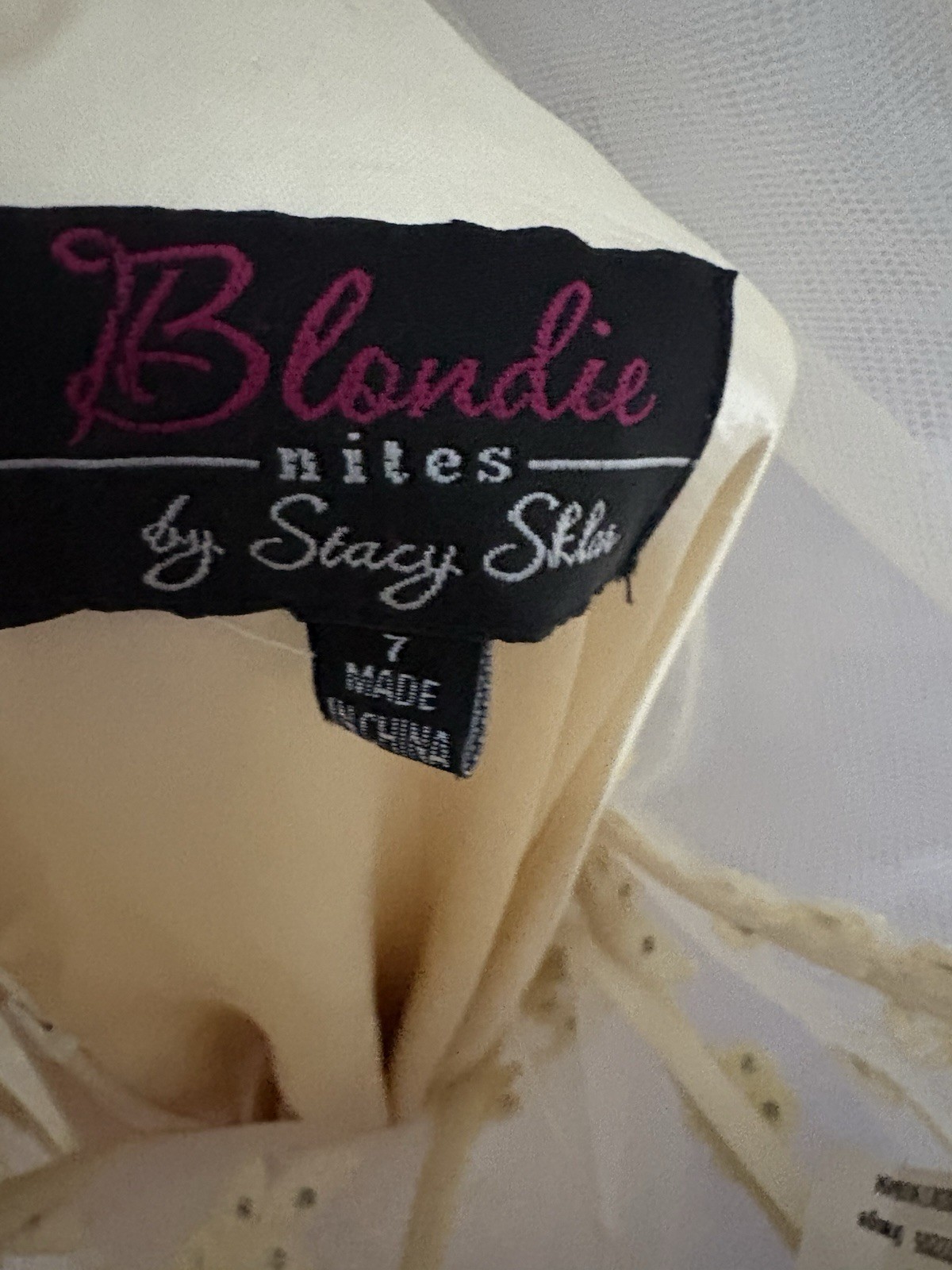 Blondie Nites by Stacy Sklar Champagne Beaded Prom Dress 7 Fairycore Formal Gown