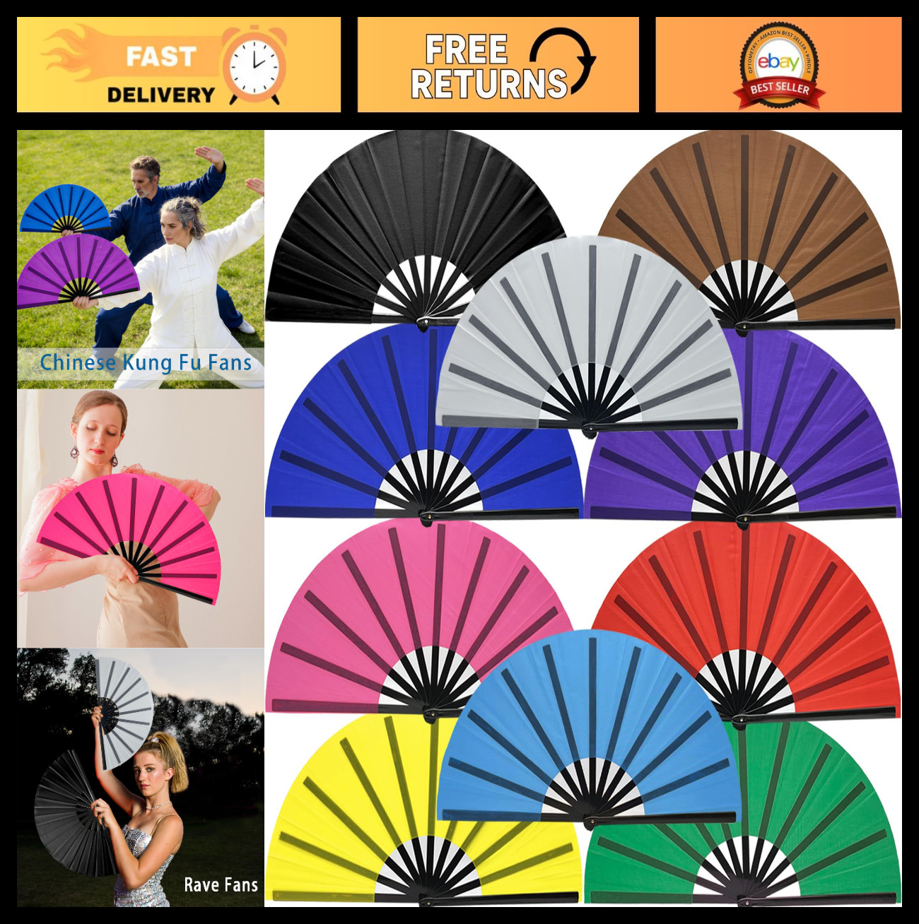 10 PCS Large Clacking Hand Fans – 13 Inch Rave Fans for Line Dancing & Parties