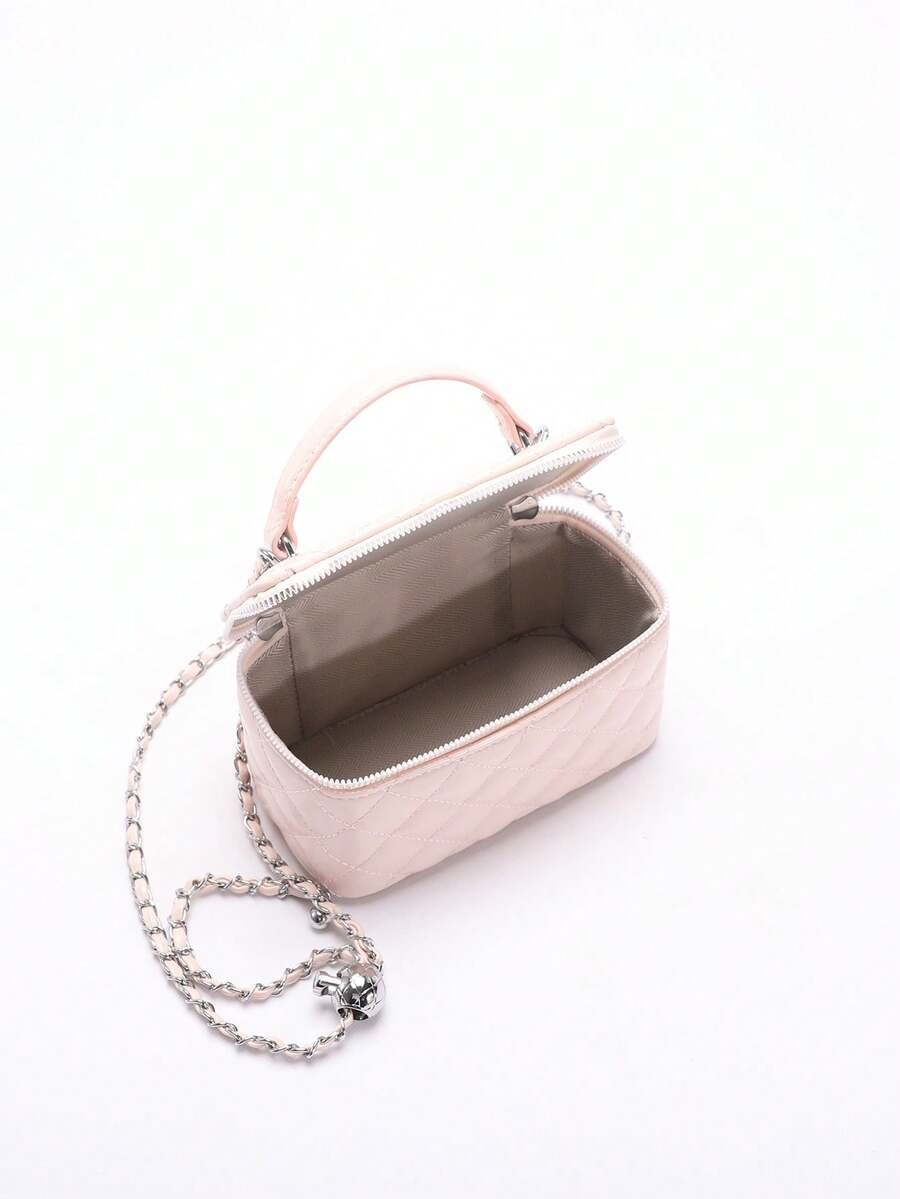 Fashionable Quilted Box Bag Plain Mini Crossbody Chain Strap Zipper Purse