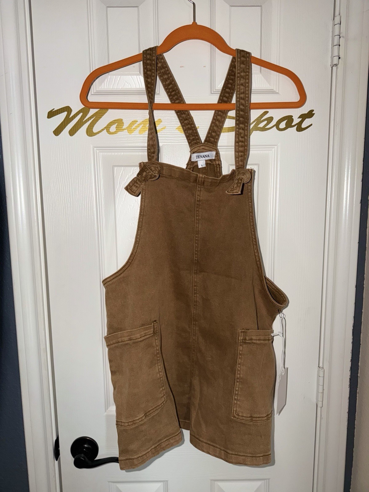 ZENANA Womens brown Wash Denim Tie Strap Shortalls Romper Size L