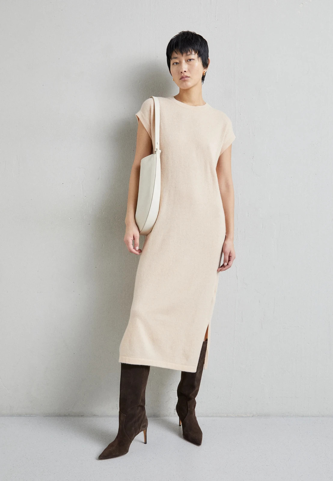 New CRUSH. 100% Soft & Warm Cashmere Winter Long Dress – Beige/Cream – S – £475