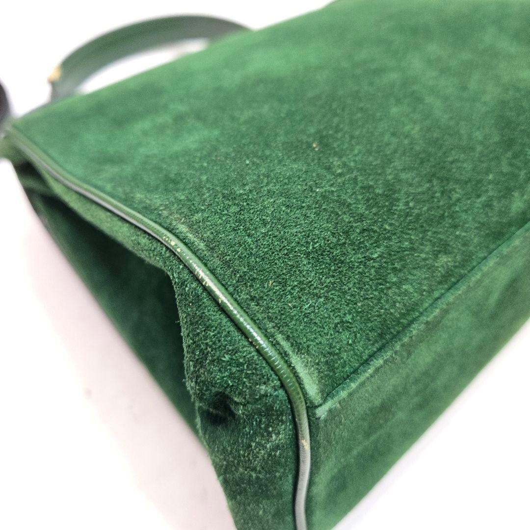 CELINE Handbag Leather Suede Circle Green Vintage Authentic From Japan