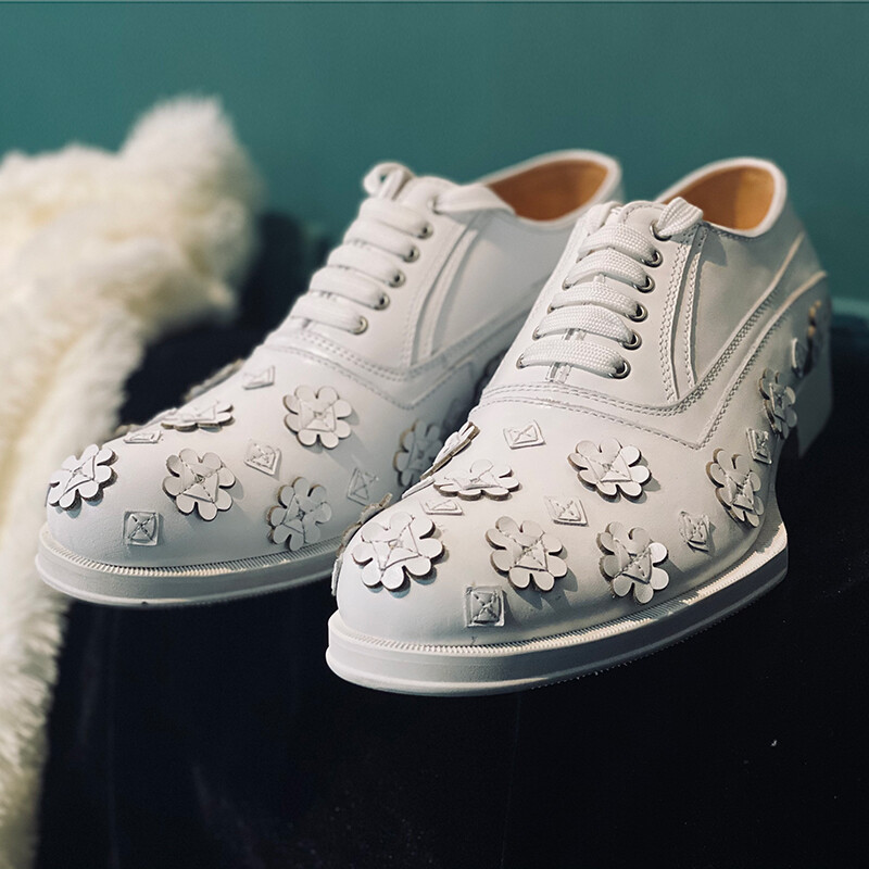 Mens Retro Oxfords Handmade Flower Dress Formal Real Leather Lace Up Party Shoes