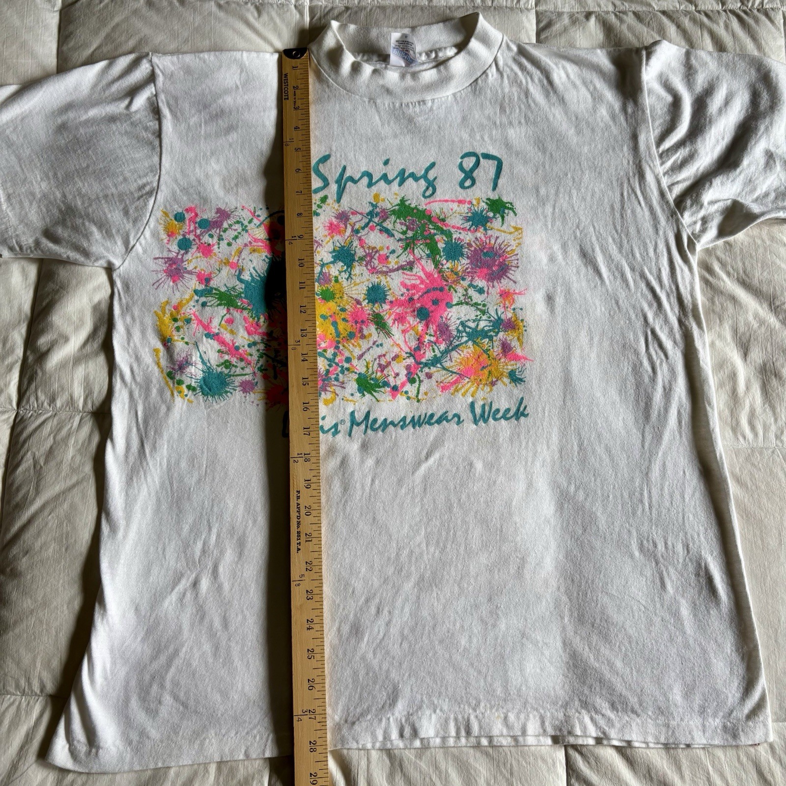 Vtg 1987 Levis Menswear Week Tshirt Mervyns Promo Neon Splatter Single Stitch XL