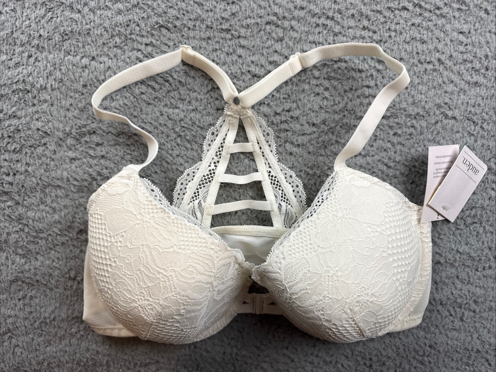 Auden Womens 34DD White Fishnet Lace Racerback Lightly Lined Bra Front Clasp