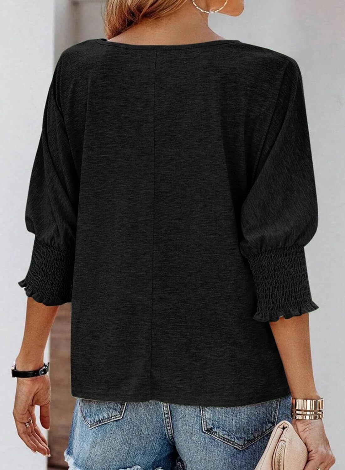 Women’s 3/4 Sleeve Crewneck T-Shirt Casual Loose Fit Soft Basic Blouse Top