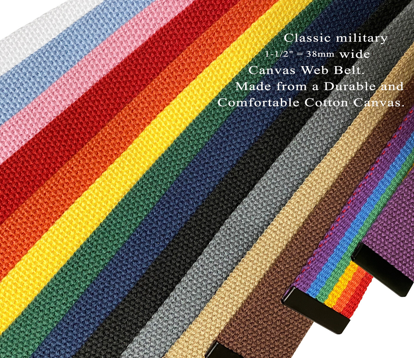 Military Belt Canvas Belt Web Belt Non Leather Belt Black Buckle Tip 1-1/2″ wide