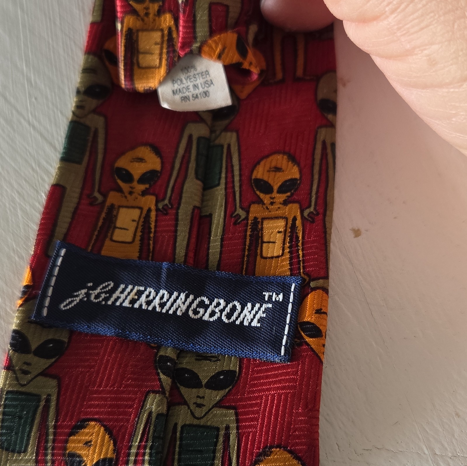 Herringbone Children’s Red Alien Novelty Zipper Clip-On Tie Polyester