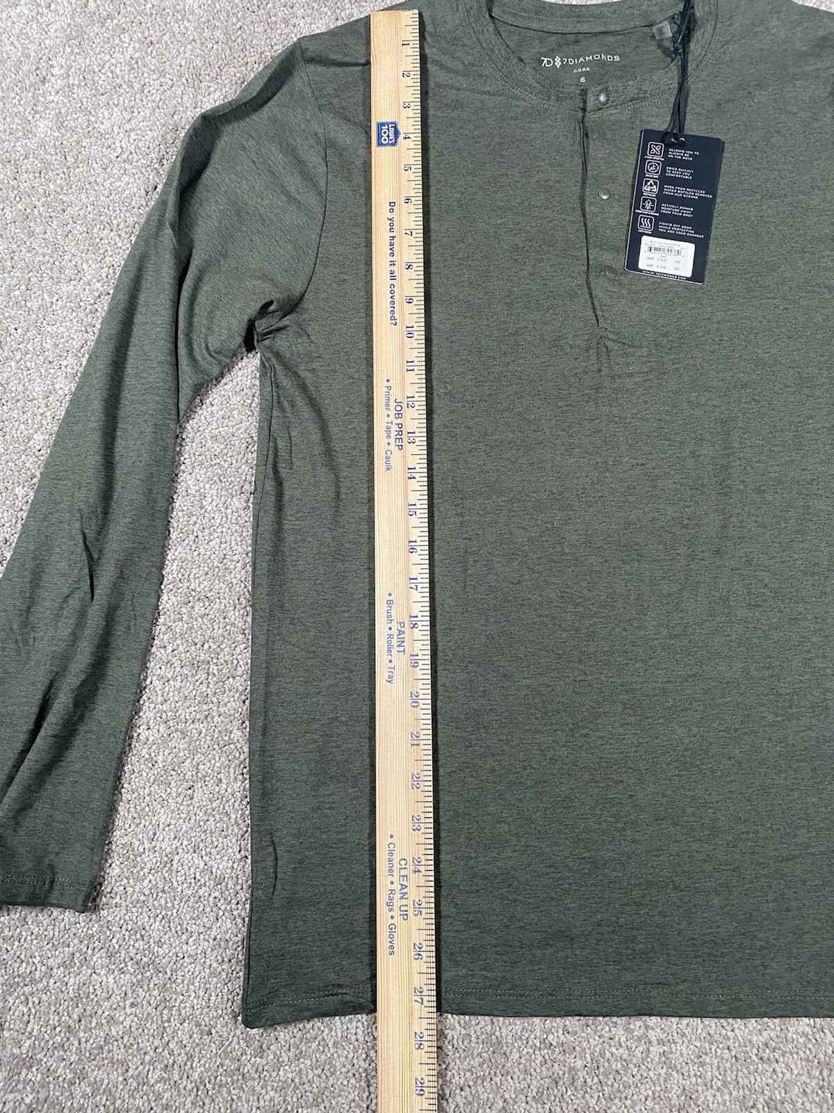 7D 7 Diamonds Core Henley Performance Shirt Long Sleeve Olive Green Men’s Size S