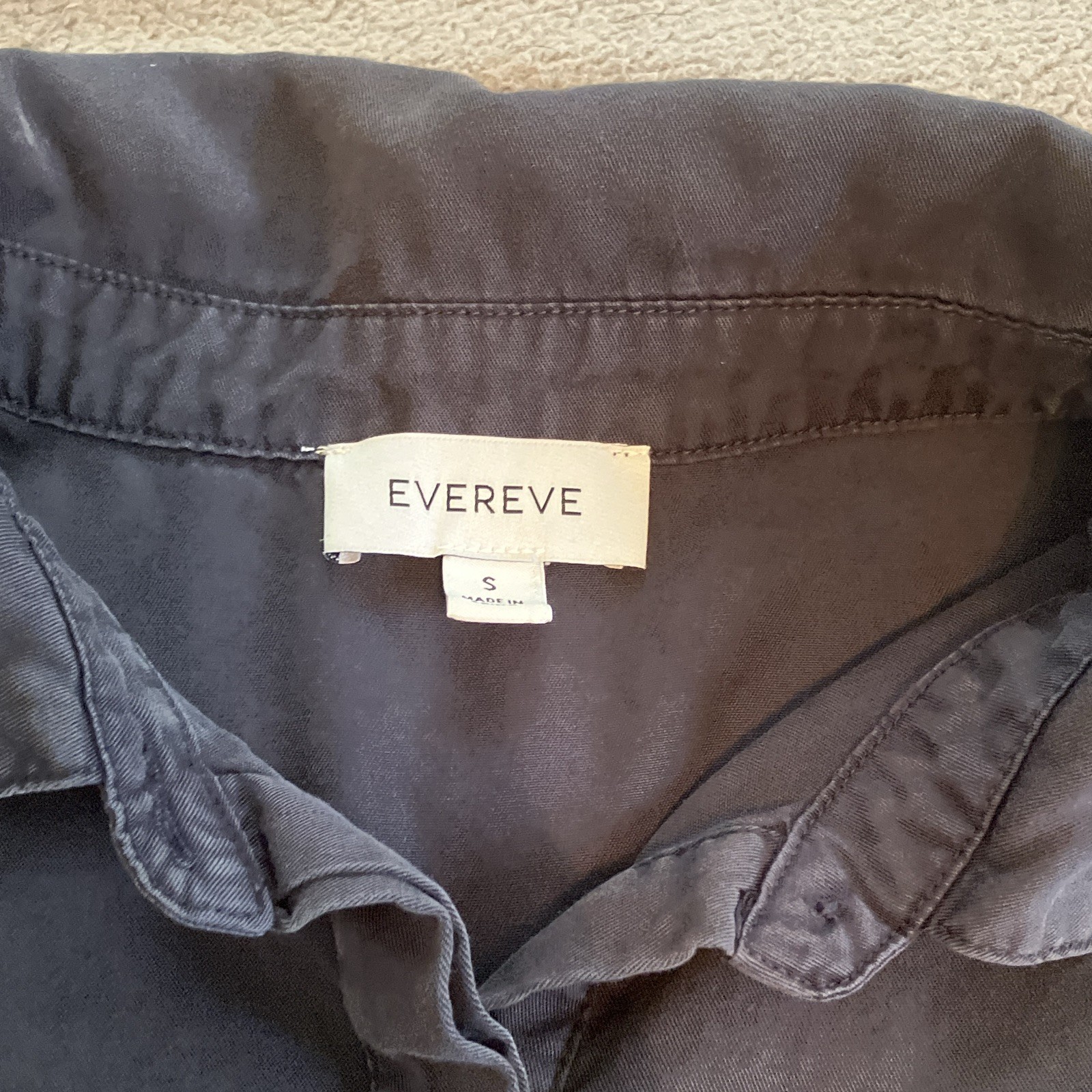 Evereve Women’s Black Solid Collared Cap Sleeve Button-Up Shirt Top Size S