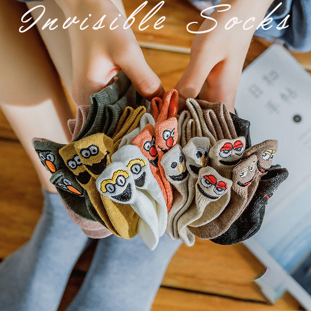 Women Cute Cotton Socks Fashion Cartoon Ankle Socks Embroidered Expression New