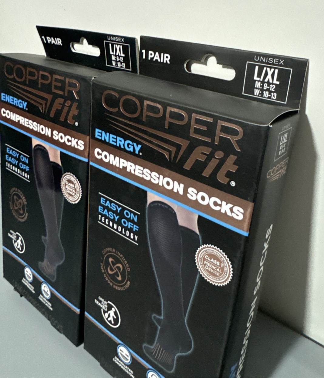 Copper Fit Unisex Compression Socks Black, US M 9-12, W 10-13 Pack of 2