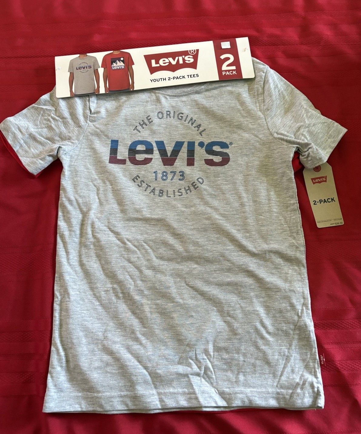 NWT Levi’s Boy’s 2-Pack Short Sleeve Graphic Logo Print Crewneck Tee Size 10/12