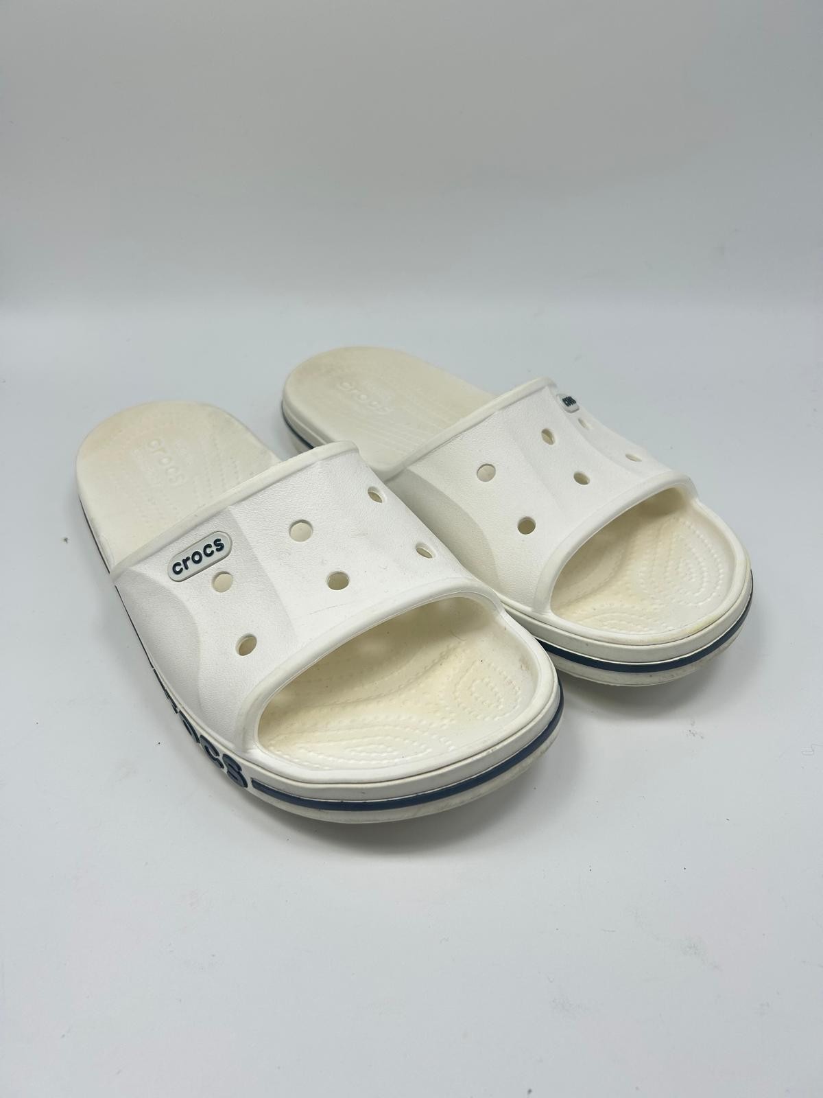 Crocs Bayaband Slide W7 M5 White Rubber Open Toe Slip On Flat Comfort Shoes