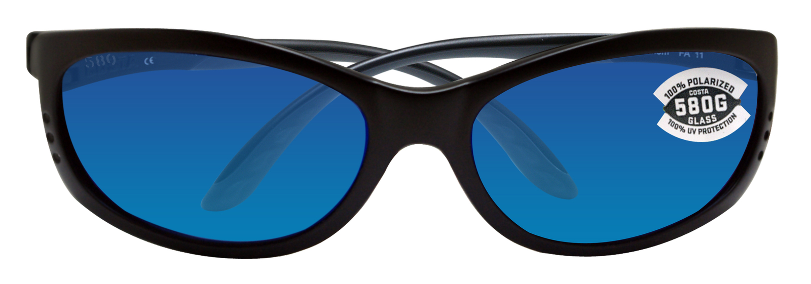 Costa Del Mar Fathom Matte Black Frame Blue Mirror 580 Glass Lens FA 11 OBMGLP